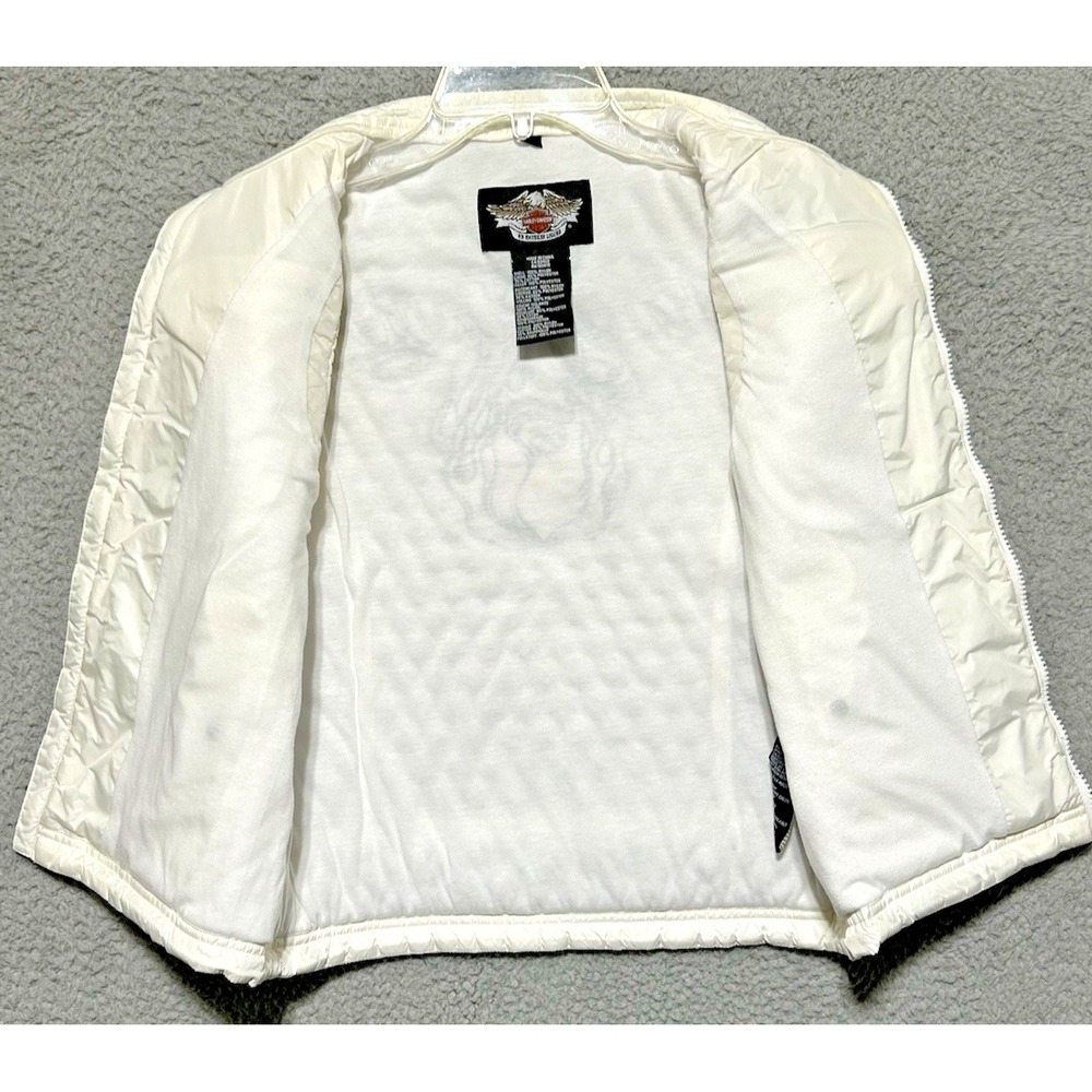 Womens Harley Davidson S‎ Cream Honeycomb Quilted Puffer Vest Embroidered - Picture 6 of 12